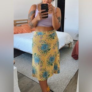 Silk Side-Button Skirt in Painted Blooms